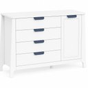 Ver imagem 2 de Comoda para Quarto Infantil 4 Gavetas + Porta com Cabideiro Theo Branco/Neve/Azul/Petróleo