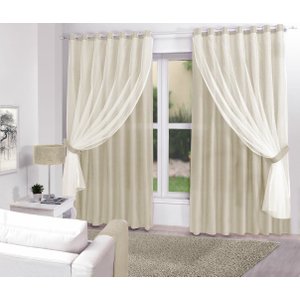 Cortina Creme Sala/quarto Tecido Com Renda 3,00 X 2,70