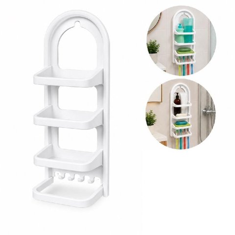 Porta Shampoo Prateleira de Parede Organizador Multiuso Plástico Resistente Banheiro Branco