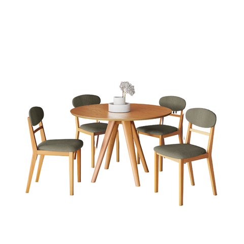 Conjunto Sala de Jantar Madeira Maciça 4 Cadeiras Verde/malva