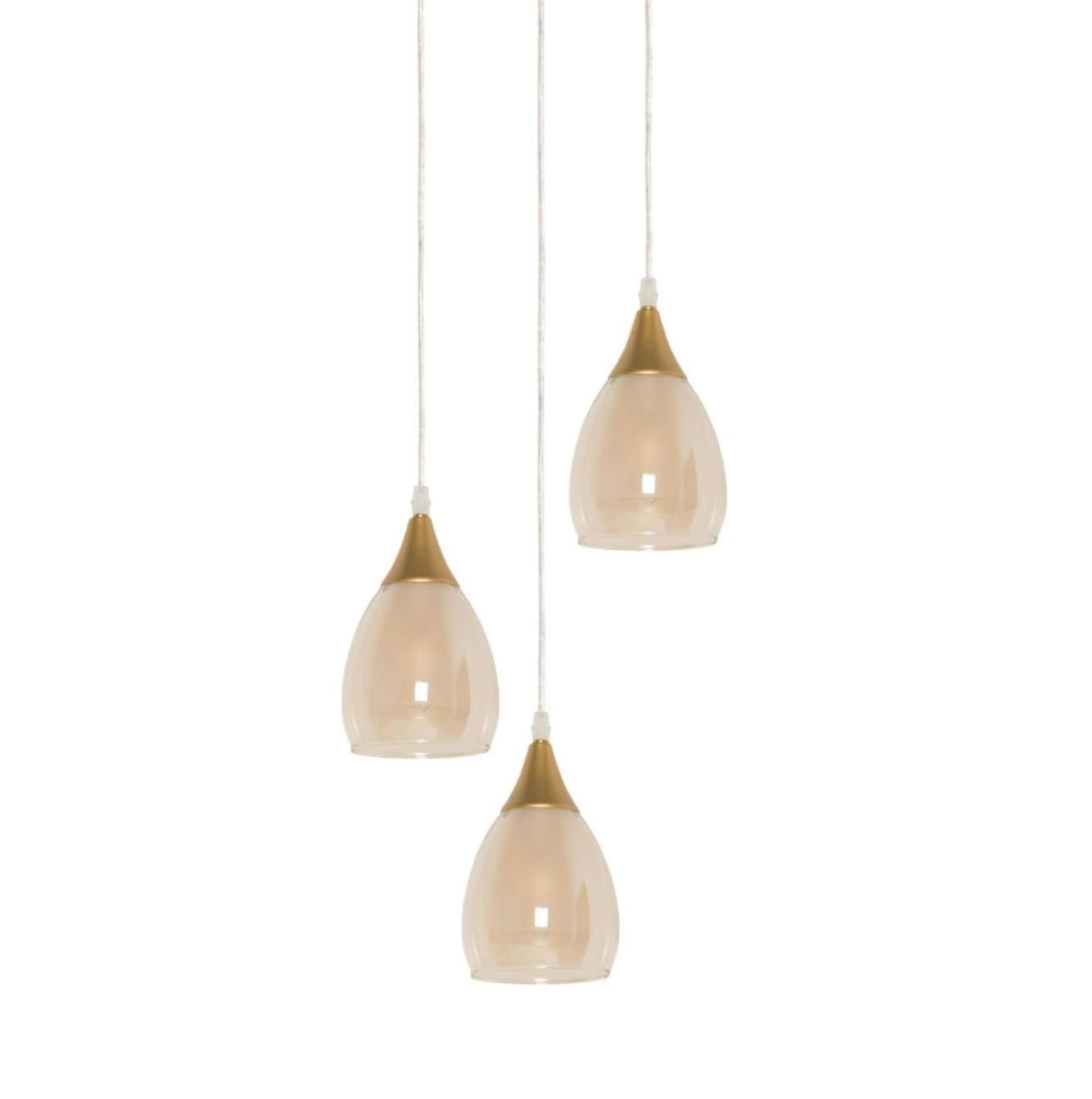 Lustre Trio Pendentes Para Sala Com Vidro - Dourado e Âmbar