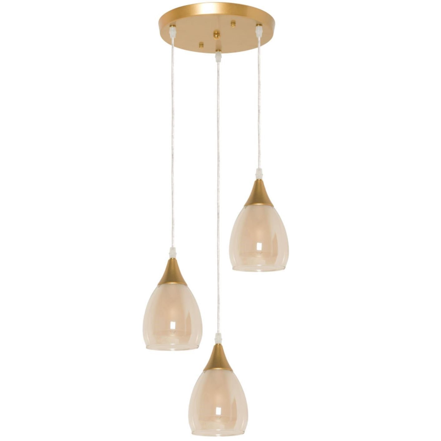 Lustre Trio Pendentes Para Sala Com Vidro - Dourado e Âmbar - 2