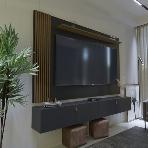 Rack com Painel Ripado Suspenso para Tv até 70 Polegadas 2 Portas Grécia 180cm