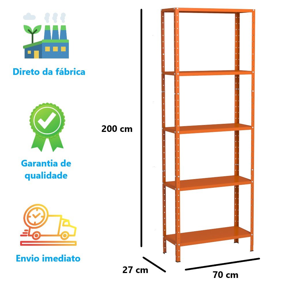 Estante Aço 5 Prateleiras Livros Cozinha Quarto Eaf014 Laranja - 2