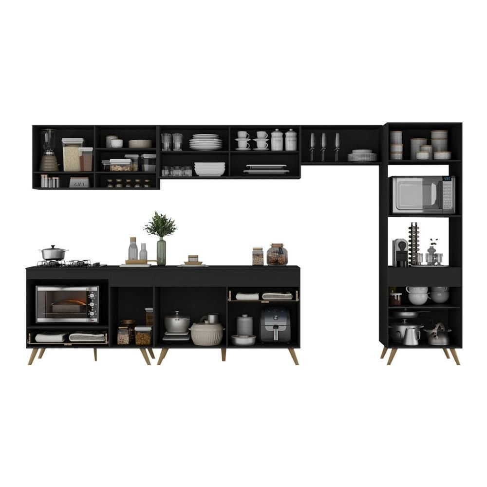 Armário de Cozinha Modulada Completa 357cm com Balcão para Cooktop