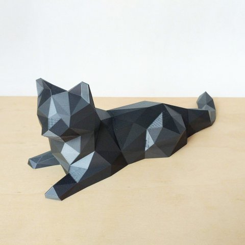 Gato 28 Cm De Comprimento - Estatueta - Decoração - Toque 3D:Cinza