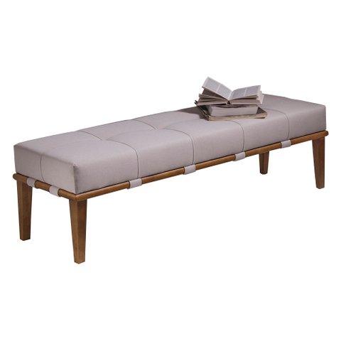 Recamier Decorativo 140cm Martínez Linho Pés Madeira Bege/Natural - Gran Belo