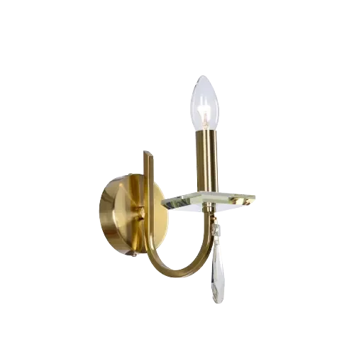 Ver imagem 1 de Arandela London Metal Ø10x18x28cm Ouro com Vidro e Cristais Transparentes 1 Lâmpada E14 Tupiara