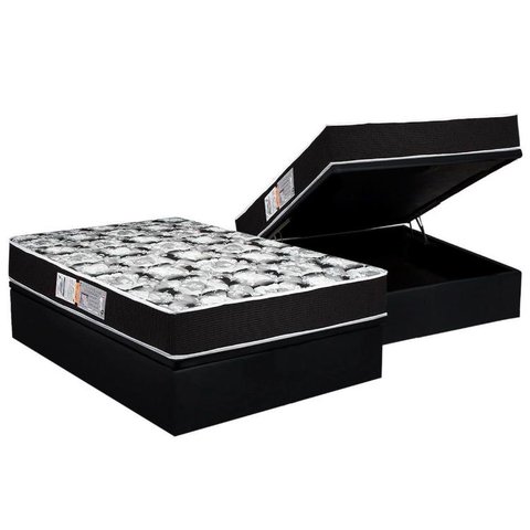 Cama Box Baú Casal: Colchão Espuma Luckspuma D45 Gran Luck Pró Saúde Duplo + Base CRC Suede Black(13
