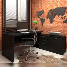 Mesa de Escritório em L 170cm com Balcão e 3 Gavetas - 1