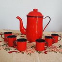 Ver imagem 6 de Bule Café Esmaltado 1,25 Litros e 6 Xícaras 70ml Tradicional Vermelho