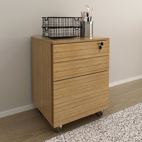Gaveteiro com Rodízios 3 Gavetas com Chave Me4148 Amêndoa - Tecno Mobili