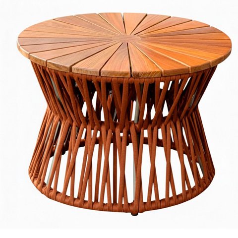 Mesa Monza de Corda Náutica Tampo Madeira em Alumínio Trama Original