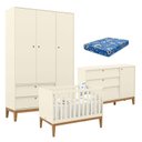 Ver imagem 1 de Quarto de Bebe Unique 3 Portas com Cômoda Sapateira Off White Eco Wood e Colchão Ortobom - Matic