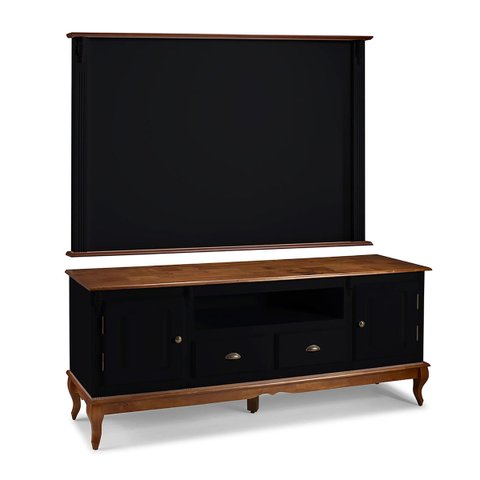 Conjunto Rack 60812m + Painel 50513 para Sala Pés Luiz Xv 2 Gavetas 2 Portas - Preto/imbuia