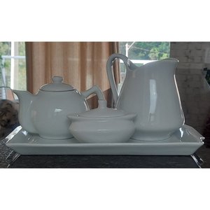 Jogo Café e Chá, Bandeja + Bule Chaleira 400ml + Açucareiro barquinha 100ml + Jarra Leiteira 740ml -
