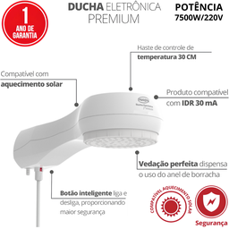 Ducha Chuveiro Eletrônica Premium Potência 7500w/220v Branco Durín - 4