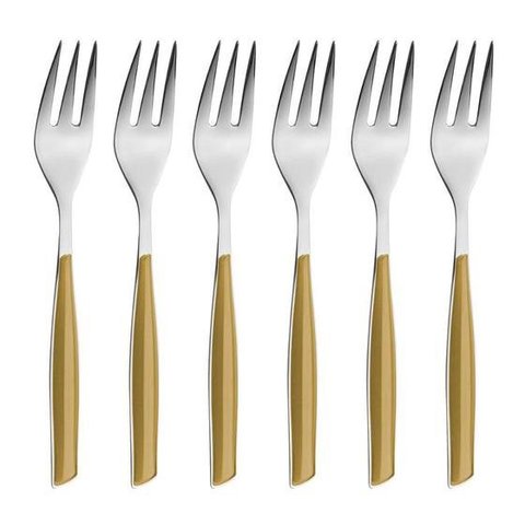 JOGO DE 6 GARFOS BUGATTI PARA SOBREMESA DOURADO GLAMOUR GLDR-02117