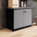 Ver imagem 1 de Armário Baixo para Escritório e Home Office Travamento com Chave 2 Portas 1 Prateleira 80cm Cinza