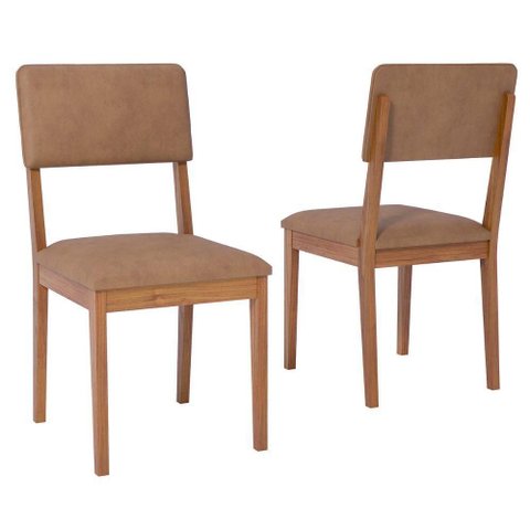 Kit 2 Cadeiras Estofadas Madeira Maciça 22159 Corino Kaki Ornar