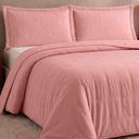 Ver imagem 3 de Kit Cobre Leito Max Casal Percal 300 Fios Colcha Dupla Face Bordado Matelassê 3 Peças Rosa Malva