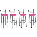 Ver imagem 1 de Kit 4 Banquetas Média Cromada Com Encosto Assento Rosa