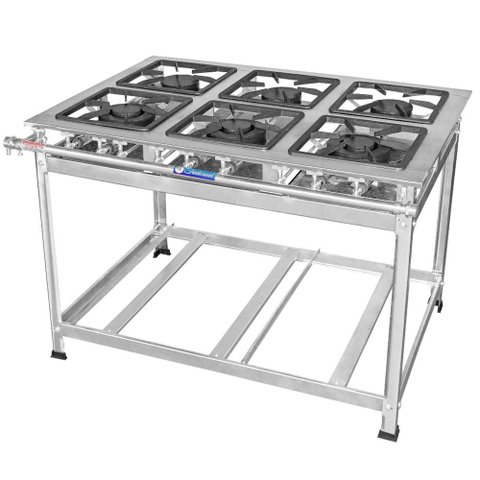 Fogão Industrial 6 Bocas Duplas Tradicional Inox Baixa Pressão Mr Fogões 30x30 P7