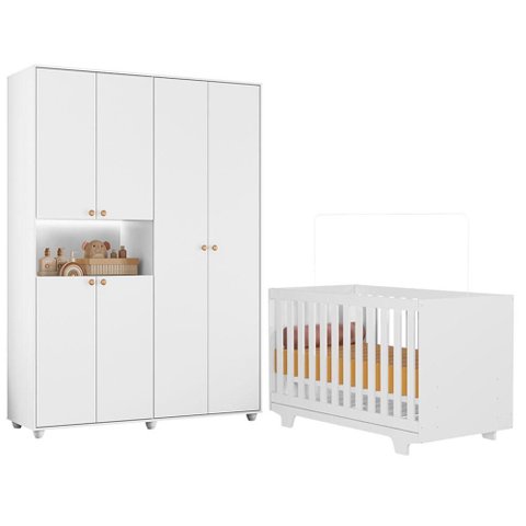 Berço Nacional Life 2217 com Guarda Roupa Infantil Vittoria Branco- Móveis Albatroz