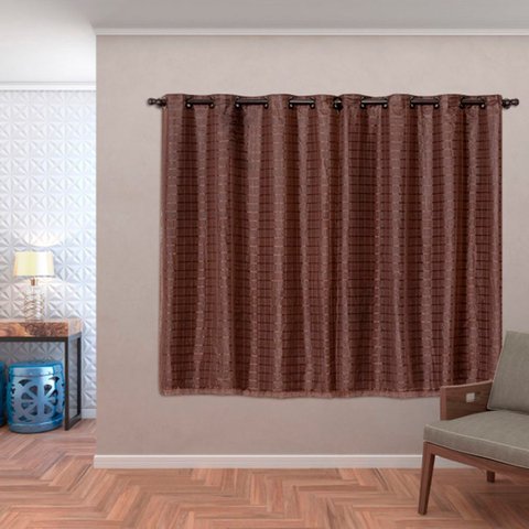 Cortina Daily Varão 1,5m Blackout PVC com Voil Xadrez 2,00MX1,40m Sala Quarto Marrom