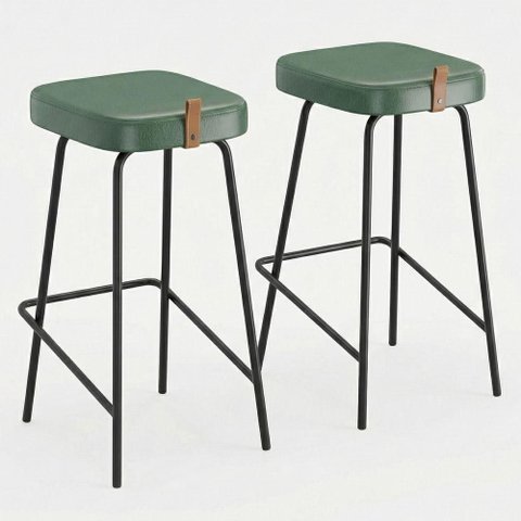 Kit 02 Banquetas Altas Cozinha e Área Gourmet Vik Estofada Couríssimo Verde - Desk Design