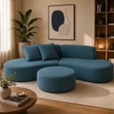 Ver imagem 3 de Sofá e Puff Orgânico Virginia 300cm Sala Suede:Azul-Royal