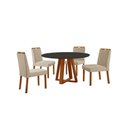 Ver imagem 1 de Conjunto Sala de Jantar Mesa Floripa 110cm Tampo Redondo Vidro-mdf Preto com 4 Cadeiras Dallas Linho