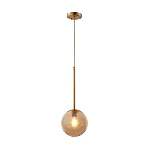 Lustre Pendente Orby Dourado Vidro Bola Âmbar Moderno Luxo Sala Quarto Escritório Inl88