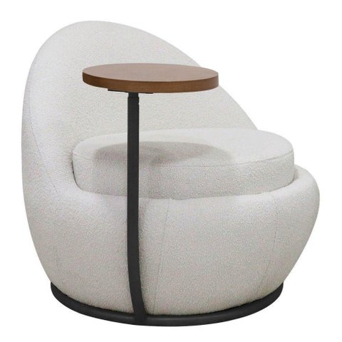 Poltrona Kaira Mesa Lateral Direita Base Fixa Preto Bouclé Creep Off White - Nexta Casa