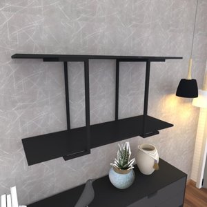 Prateleira Industrial Suspensa Estante Parede Nicho Preto Ferro e Madeira Suporte Pratileira