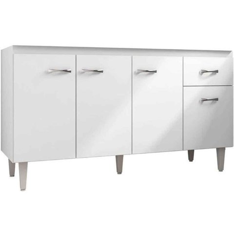 Balcão de Pia sem Tampo 150 Cm 4 Portas 1 Gaveta Graziela Branco e Preto