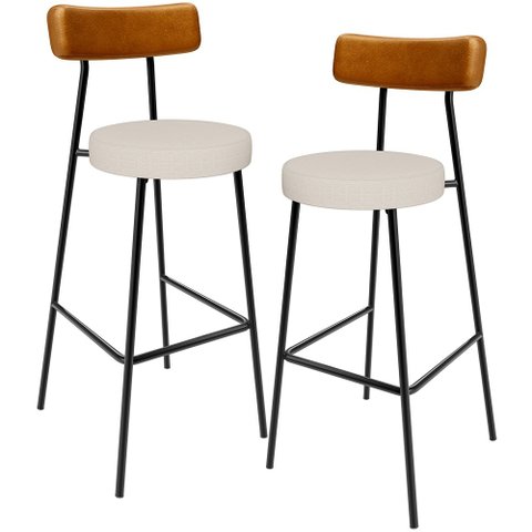 Kit 02 Banquetas Alta Cozinha Sala De Jantar Aço Milão L02 Couríssimo Whisky Linho Cru - Lyam Decor