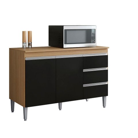 Balcão de Cozinha Andréia 100cm Amêndoa/preto + Tampo - Ajl Móveis