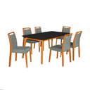 Ver imagem 1 de Mesa Jantar Luxo Jade 160x90cm Preto com 6 Cadeiras Estofadas Veludo Cinza Base Madeira Maciça Mel