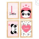 Ver imagem 1 de Quadro Decorativo Infantil Panda Rosa e Preto Moldura Vidro:pinus