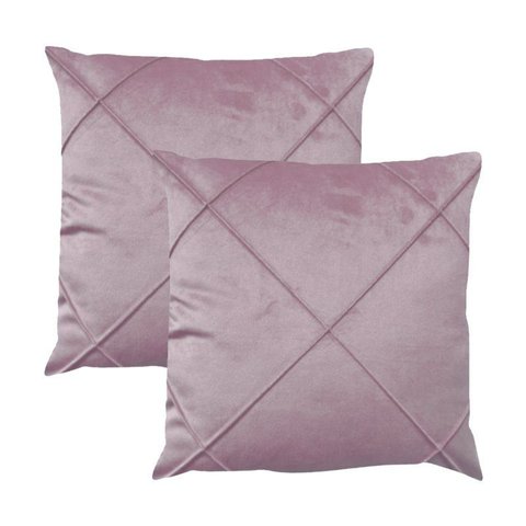 Kit 2 Capas para Almofada Drapeada em Veludo Quadrada 43x43 com Enchimento 45x45 Cor:rosa Quartzo