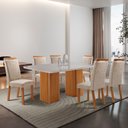 Ver imagem 2 de Mesa de Jantar Eloise 180cm Tampo MDF Vidro Canto Copo com 6 Cadeiras Aline
