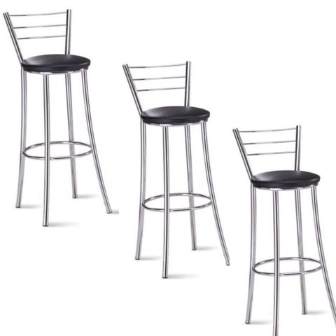 Kit 3 banquetas para bancada Cromada Grazi-Assento preto