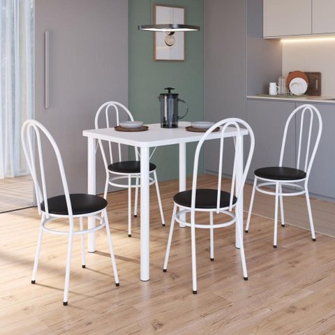 Conjunto Mesa de Jantar com 4 Cadeiras Multimóveis CR50266 Branco-Preto