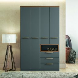 Conjunto Conect Grafite/jatobá Guarda-roupa 4 Portas 3 Gavetas, Escrivaninha 3 Gavetas Tomada Usb em - 2