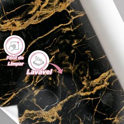 Papel de Parede Painel 3D Mármore preto Fio Ouro 2,5M Revestimento Pedra Requinte Auto Colante - 4
