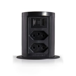 Torre de Tomada Slim Automática 2 Tomadas 10a + 2 Usb A+c Preto