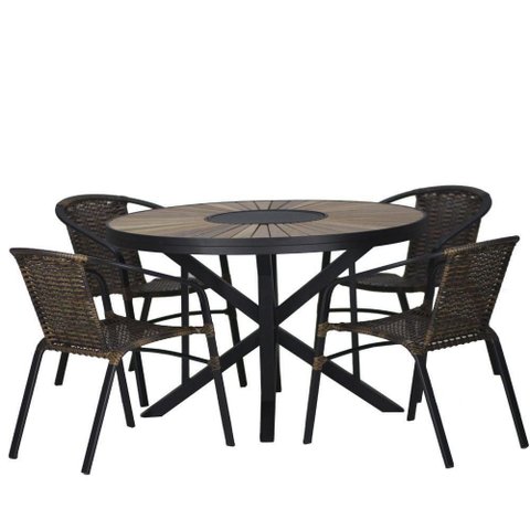 04 Cadeiras Floripa em Alumínio Pintura e Mesa Atenas 120cm Preto