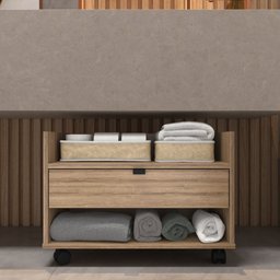 Gabinete para Banheiro Armário com Rodinhas 60cm Lamina Multiuso de Madeira - 1 Gabinete para Banheiro Armário com Rodinhas 60cm Lamina Multiuso de Madeira - 1
