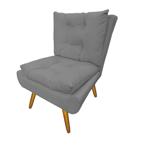 Poltrona Decorativa Estofada Recepção Consultório Clínica Karen Suede Cinza - LM DECOR